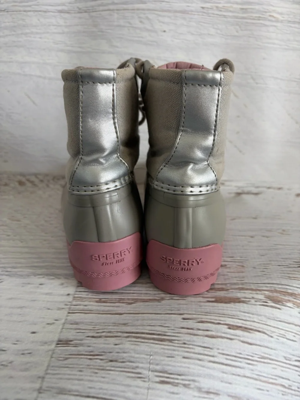 Sperry Port Pink and Grey Duck Boots